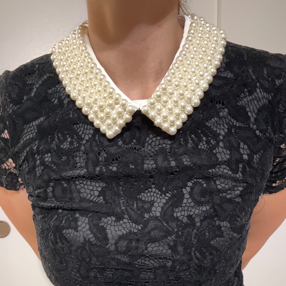 Betsey Johnson Flocked Lace Pearl Collar Dress Wednesday Adams - Picture 1 of 8